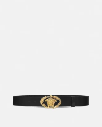 Buckle Crest Leather Belt  4 cm