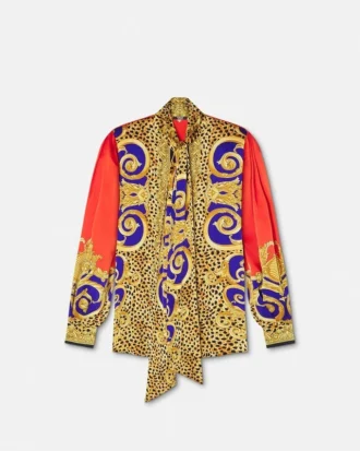 Cheetah Barocco Silk Lavalli&egrave;re Shirt