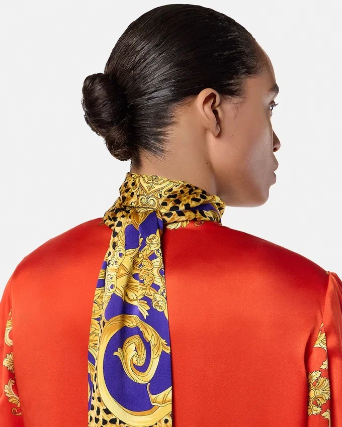 Cheetah Barocco Silk Lavallière Shirt Cheetah Barocco Silk Lavallière Shirt