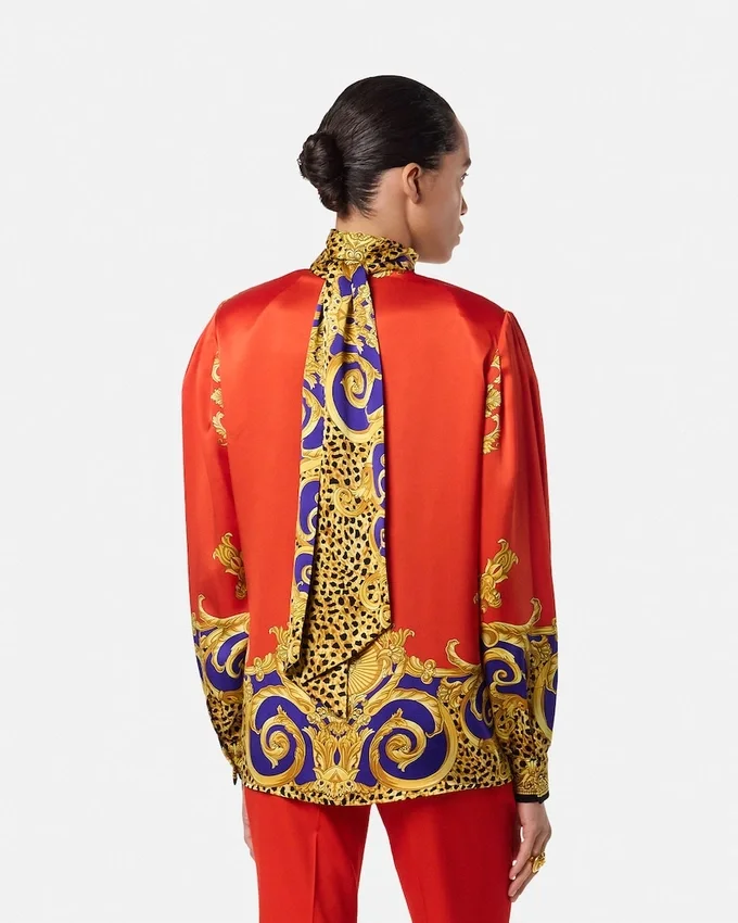 Cheetah Barocco Silk Lavallière Shirt Cheetah Barocco Silk Lavallière Shirt