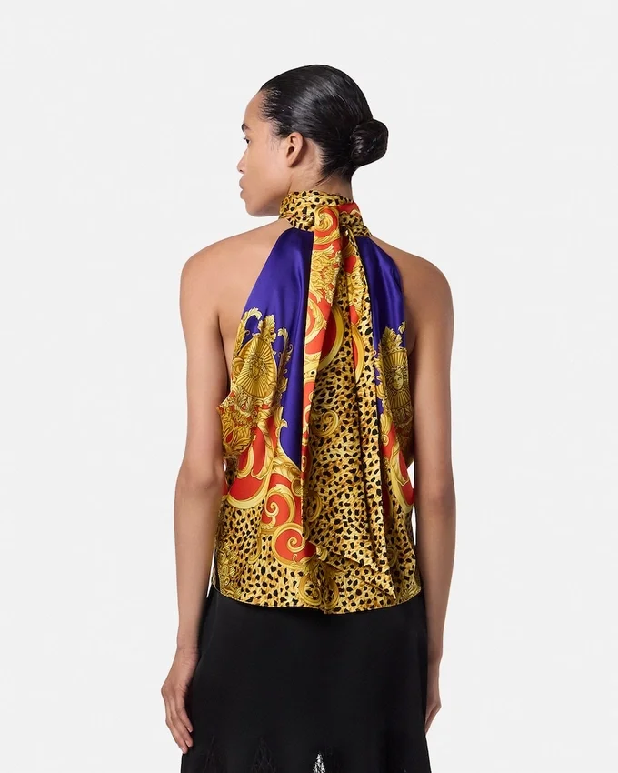 Cheetah Barocco Silk Lavallière Top Cheetah Barocco Silk Lavallière Top
