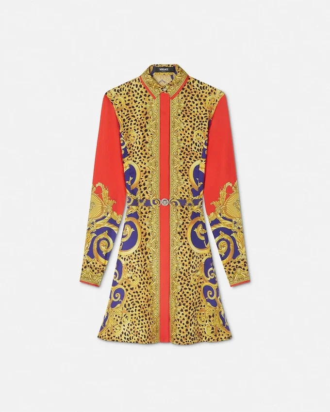 Cheetah Barocco Silk Mini Shirt Dress Cheetah Barocco Silk Mini Shirt Dress