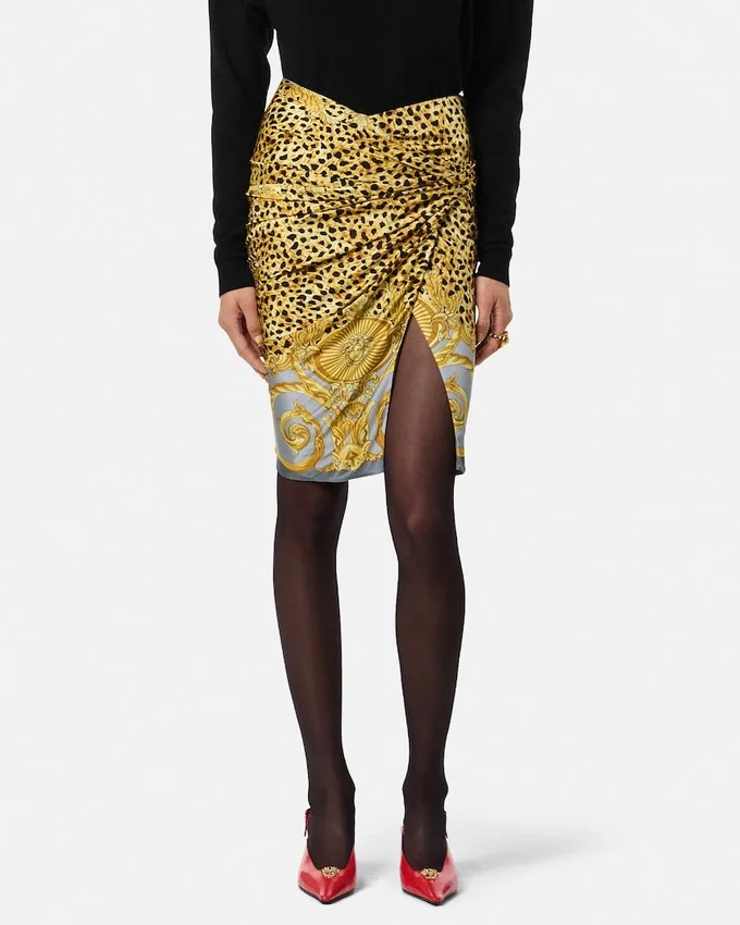 Cheetah Foulard Draped Midi Skirt Cheetah Foulard Draped Midi Skirt