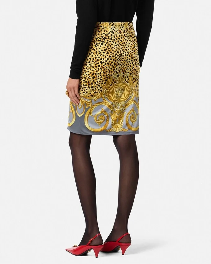 Cheetah Foulard Draped Midi Skirt Cheetah Foulard Draped Midi Skirt
