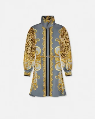 Cheetah Foulard Silk Lavalli&egrave;re Mini Dress