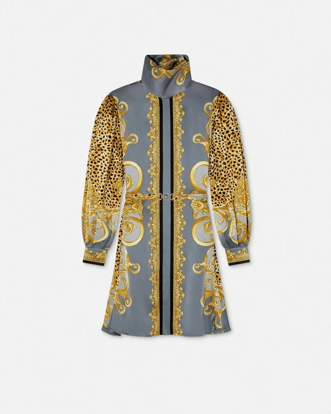 Cheetah Foulard Silk Lavallière Mini Dress Cheetah Foulard Silk Lavallière Mini Dress