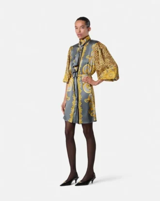 Cheetah Foulard Silk Lavalli&egrave;re Mini Dress