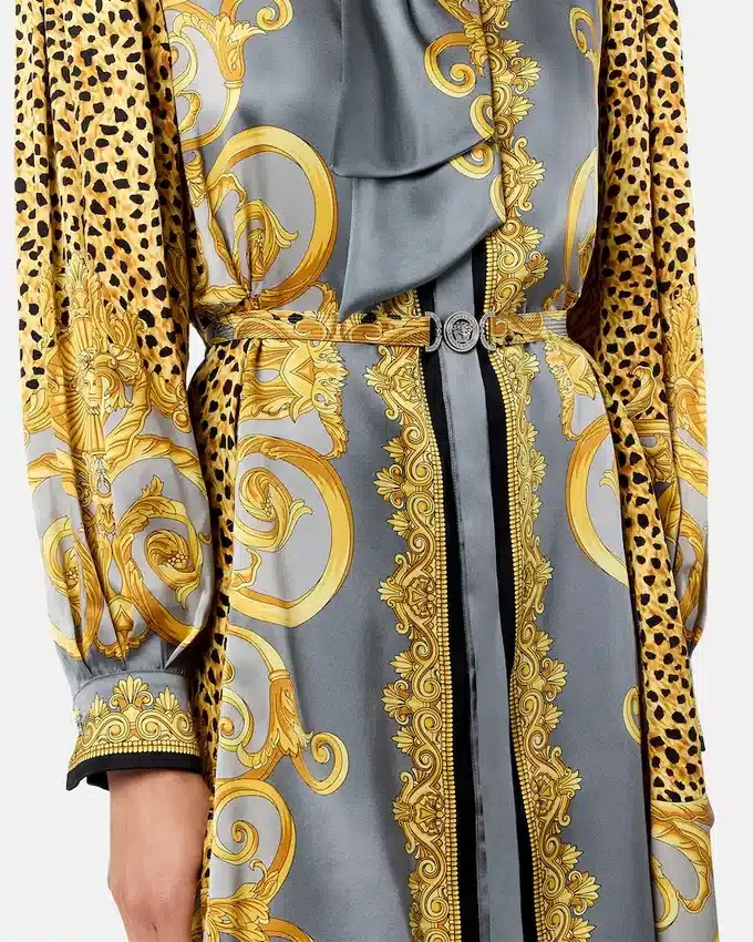 Cheetah Foulard Silk Lavallière Mini Dress Cheetah Foulard Silk Lavallière Mini Dress