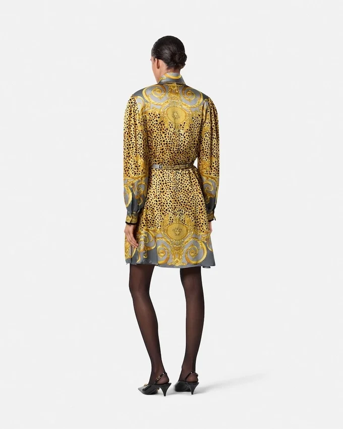 Cheetah Foulard Silk Lavallière Mini Dress Cheetah Foulard Silk Lavallière Mini Dress