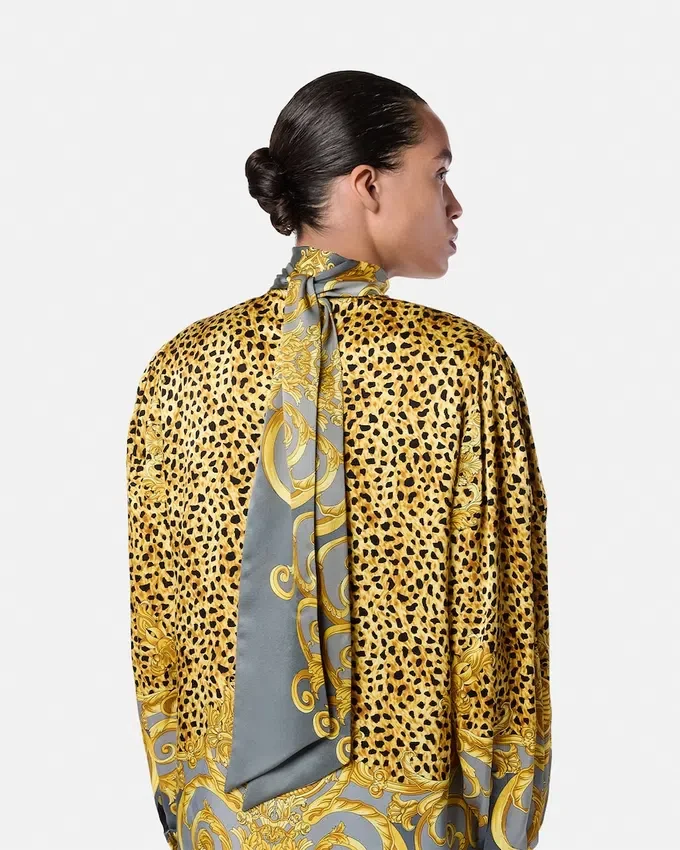 Cheetah Foulard Silk Lavallière Shirt Cheetah Foulard Silk Lavallière Shirt