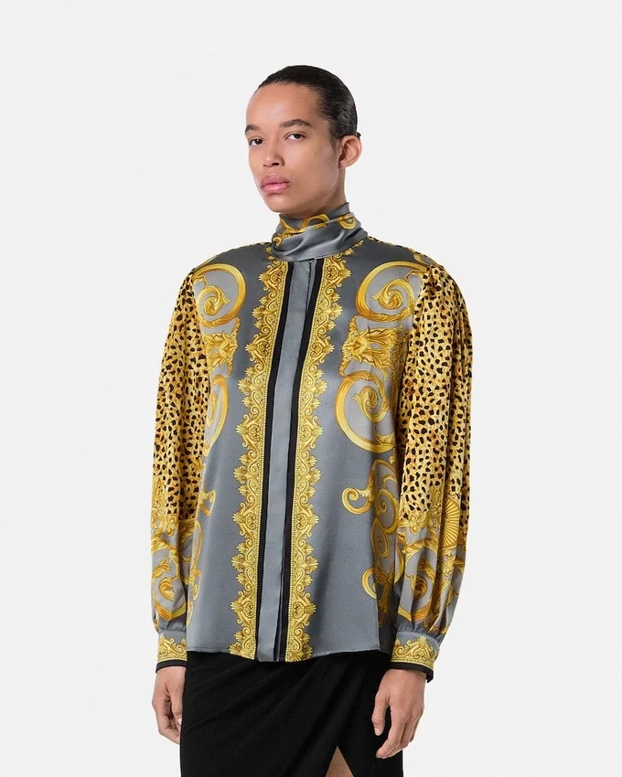 Cheetah Foulard Silk Lavallière Shirt Cheetah Foulard Silk Lavallière Shirt