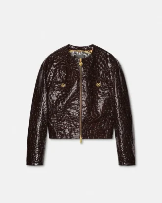 Croc-Effect Patent Leather Jacket