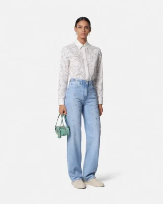 Embellished High-Waist Regular-Fit Jeans
