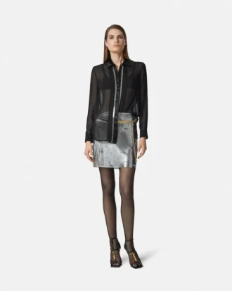 Embellished Metal Mesh Mini Skirt