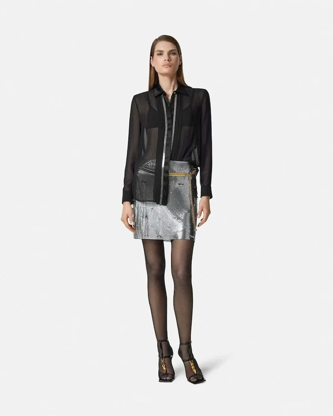 Embellished Metal Mesh Mini Skirt Embellished Metal Mesh Mini Skirt