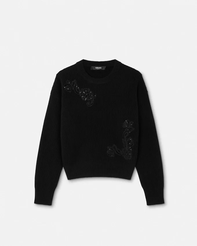 Embroidered Barocco Leaf Knit Sweater Embroidered Barocco Leaf Knit Sweater