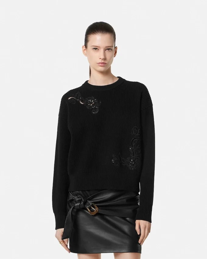 Embroidered Barocco Leaf Knit Sweater Embroidered Barocco Leaf Knit Sweater