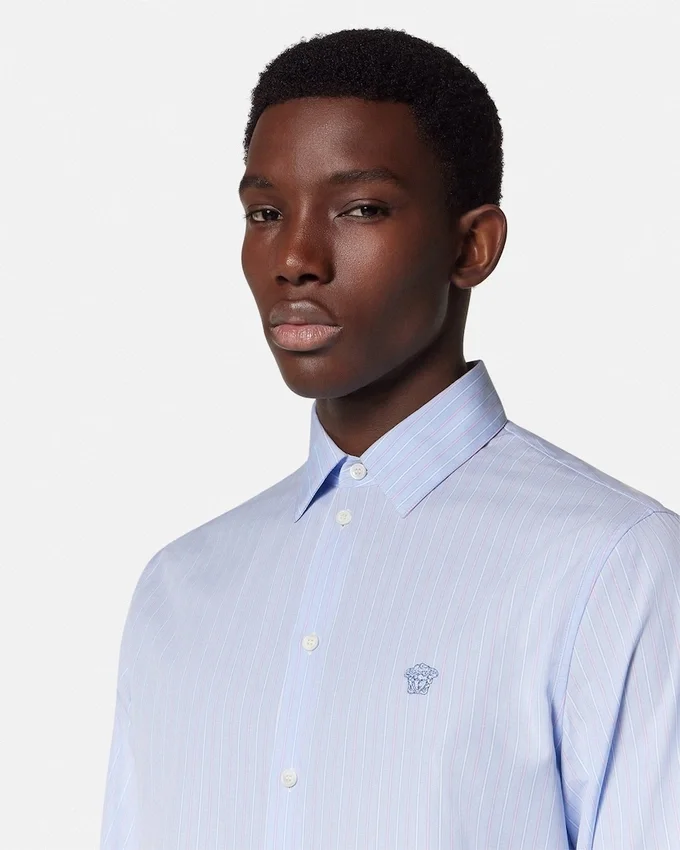 Embroidered Medusa Striped Shirt Embroidered Medusa Striped Shirt