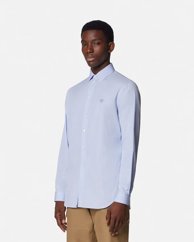 Embroidered Medusa Striped Shirt Embroidered Medusa Striped Shirt