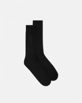 Embroidered Ribbed Cotton Socks