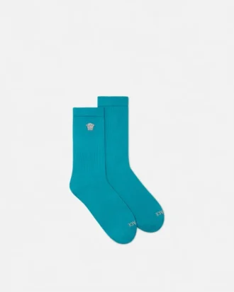 Embroidered Ribbed Cotton Socks