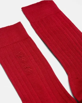 Embroidered Ribbed Cotton Socks