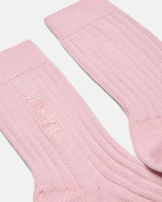 Embroidered Ribbed Cotton Socks