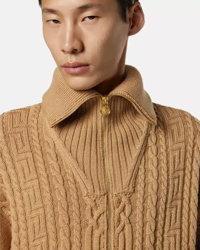 Embroidered Wool Knit Zip Sweater Embroidered Wool Knit Zip Sweater