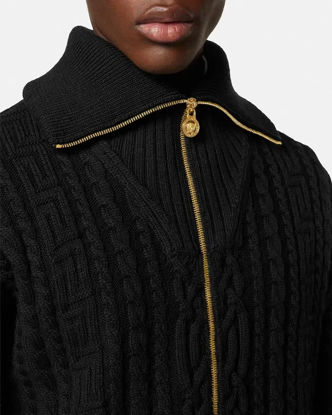 Embroidered Wool Knit Zip Sweater Embroidered Wool Knit Zip Sweater