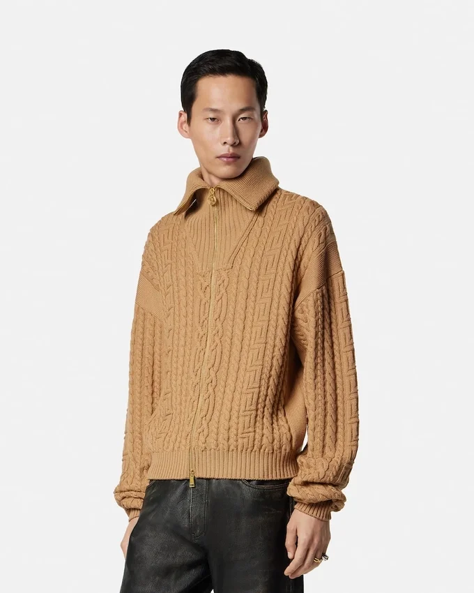 Embroidered Wool Knit Zip Sweater Embroidered Wool Knit Zip Sweater