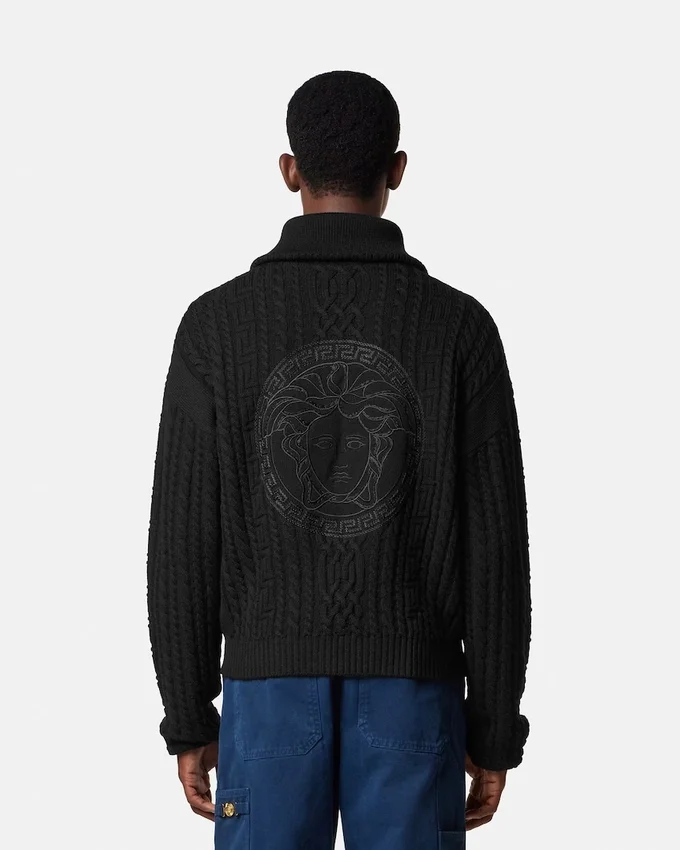 Embroidered Wool Knit Zip Sweater Embroidered Wool Knit Zip Sweater