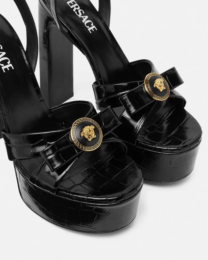 Gianni Ribbon Croc-Effect Sandals 140 mm Gianni Ribbon Croc-Effect Sandals 140 mm