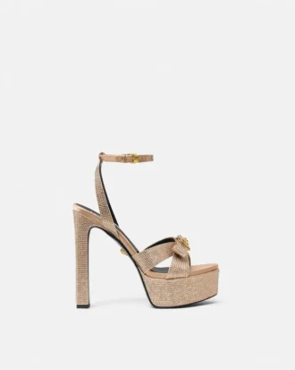 Gianni Ribbon Embellished Satin Sandals 140 mm