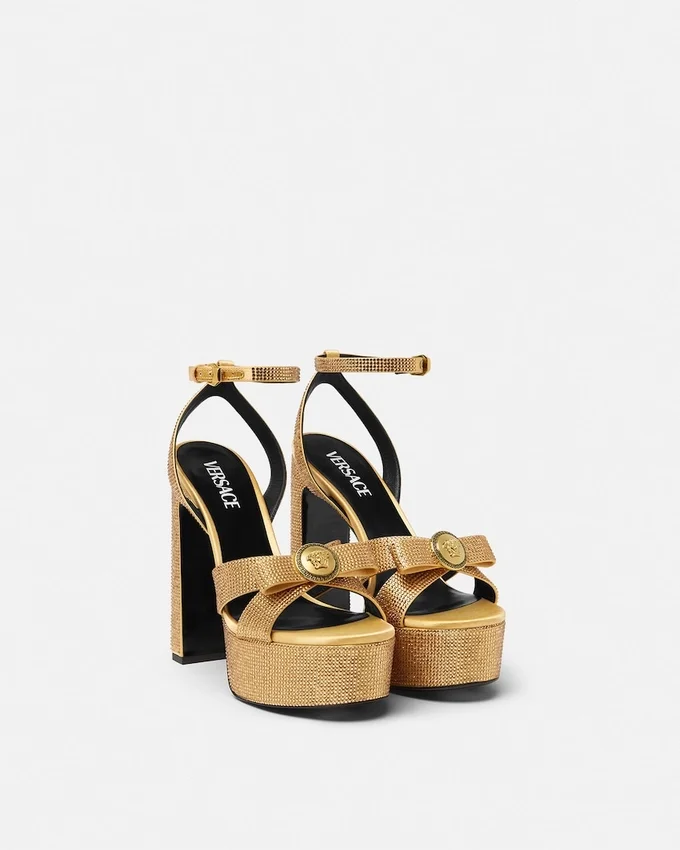 Gianni Ribbon Embellished Satin Sandals 140 mm Gianni Ribbon Embellished Satin Sandals 140 mm