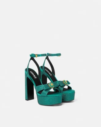 Gianni Ribbon Embellished Satin Sandals 140 mm