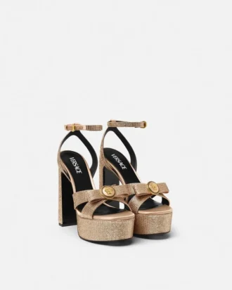 Gianni Ribbon Embellished Satin Sandals 140 mm