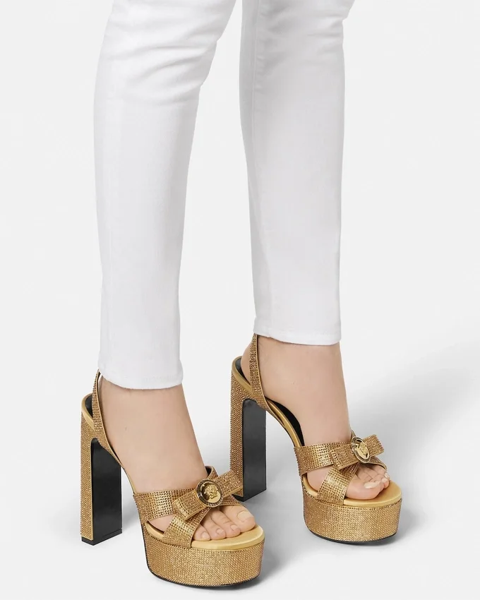 Gianni Ribbon Embellished Satin Sandals 140 mm Gianni Ribbon Embellished Satin Sandals 140 mm