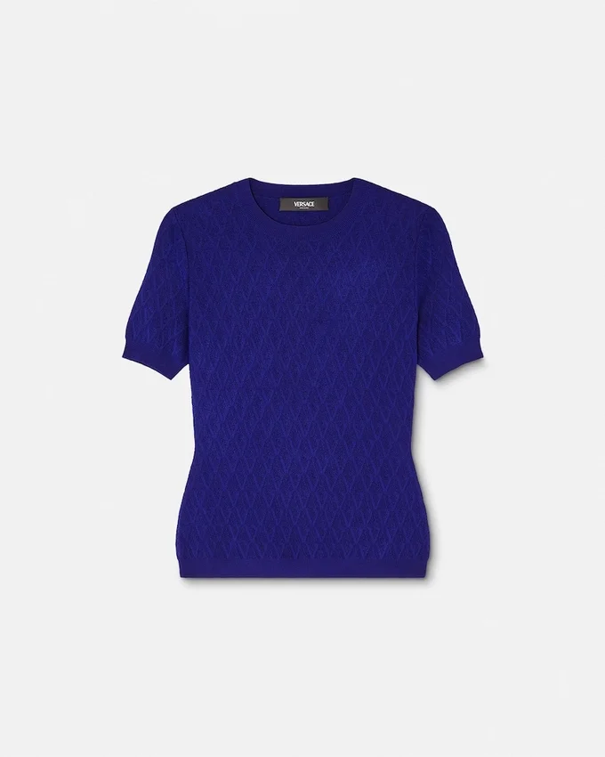 Jacquard Stretch Viscose Fitted Knit T-Shirt Jacquard Stretch Viscose Fitted Knit T-Shirt