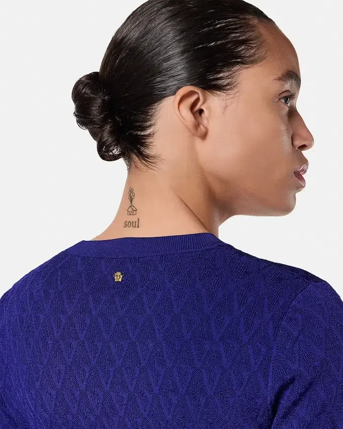 Jacquard Stretch Viscose Fitted Knit T-Shirt Jacquard Stretch Viscose Fitted Knit T-Shirt