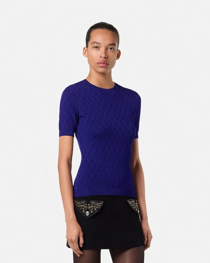 Jacquard Stretch Viscose Fitted Knit T-Shirt Jacquard Stretch Viscose Fitted Knit T-Shirt