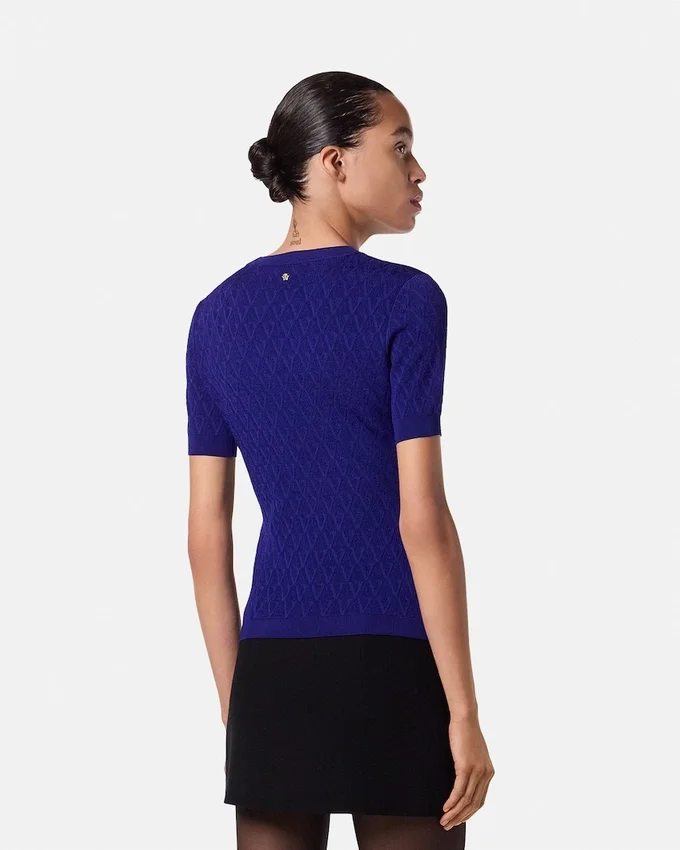 Jacquard Stretch Viscose Fitted Knit T-Shirt Jacquard Stretch Viscose Fitted Knit T-Shirt