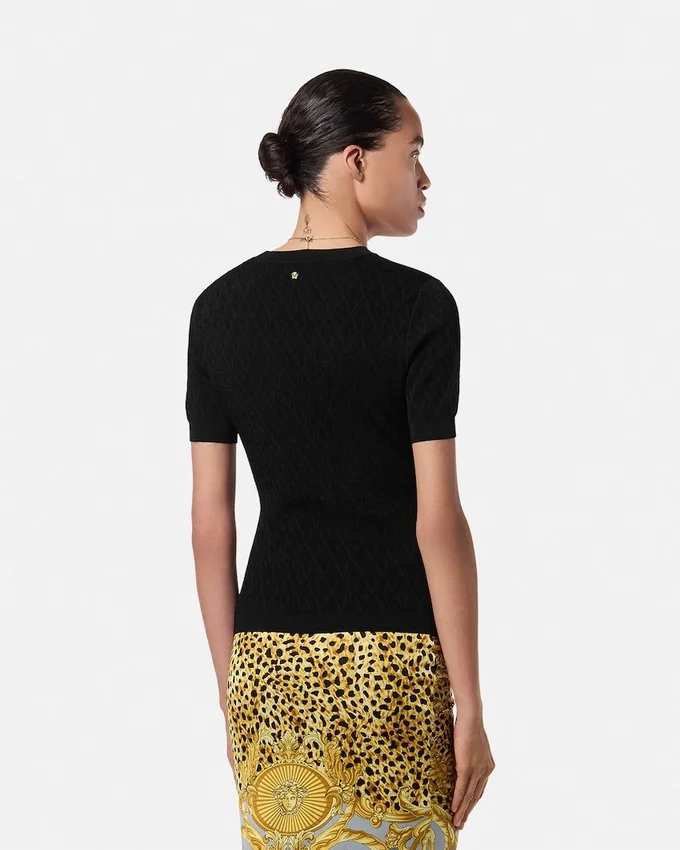 Jacquard Stretch Viscose Fitted Knit T-Shirt Jacquard Stretch Viscose Fitted Knit T-Shirt