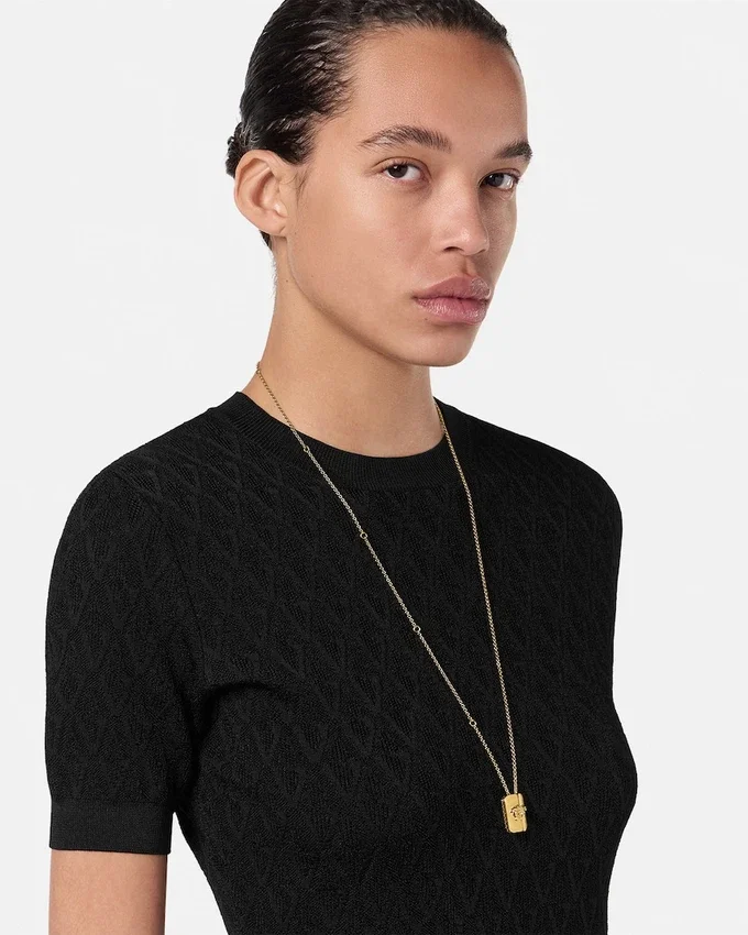 Jacquard Stretch Viscose Fitted Knit T-Shirt Jacquard Stretch Viscose Fitted Knit T-Shirt