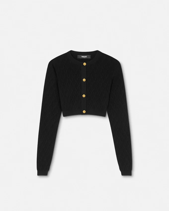 Jacquard Stretch Viscose Knit Crop Cardigan Jacquard Stretch Viscose Knit Crop Cardigan