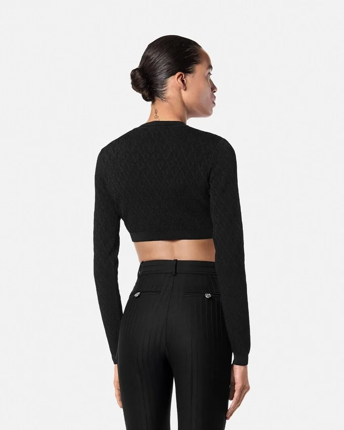 Jacquard Stretch Viscose Knit Crop Cardigan Jacquard Stretch Viscose Knit Crop Cardigan