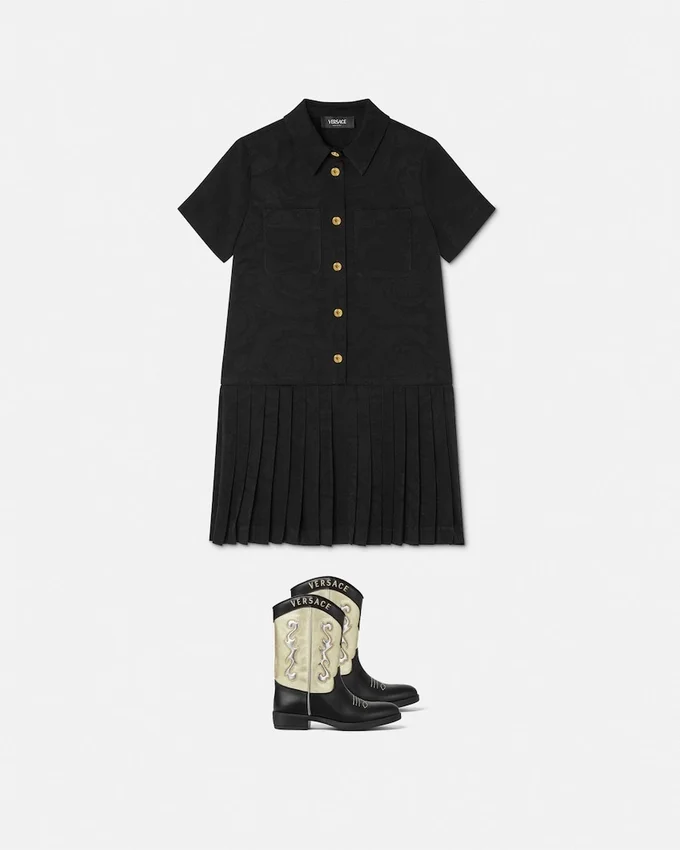 Kids Jacquard Satin Pleated Shirt Dress Kids Jacquard Satin Pleated Shirt Dress
