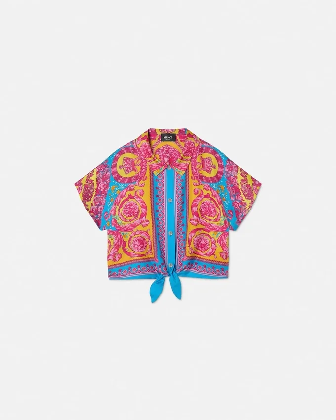 Kids Printed Silk Twill Crop Shirt Kids Printed Silk Twill Crop Shirt
