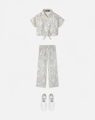Kids Printed Silk Twill Crop Shirt