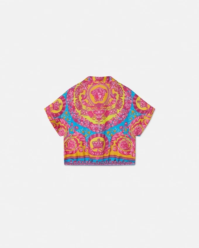 Kids Printed Silk Twill Crop Shirt Kids Printed Silk Twill Crop Shirt