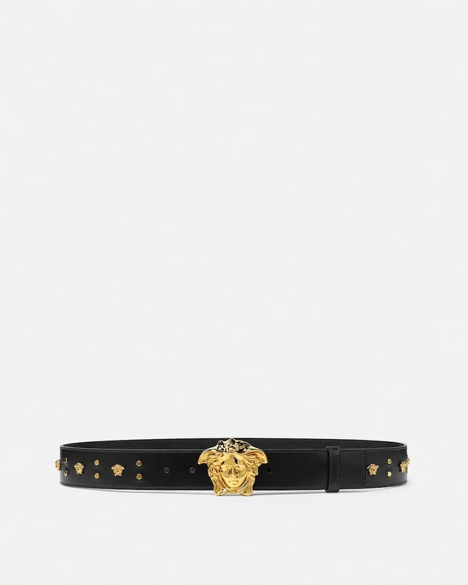La Medusa Embellished Leather Belt 4 cm La Medusa Embellished Leather Belt 4 cm